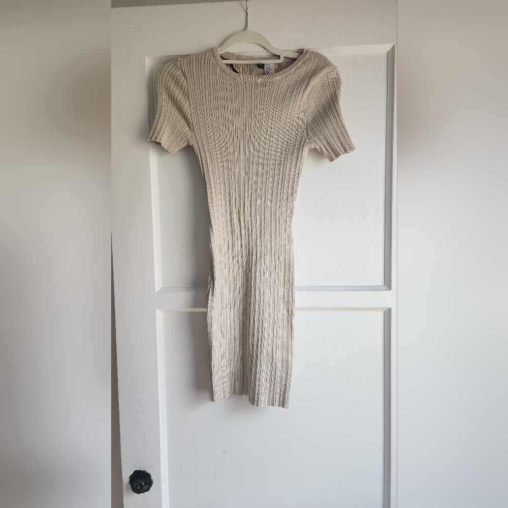 Divided Ribbed Knit Dress in Cream